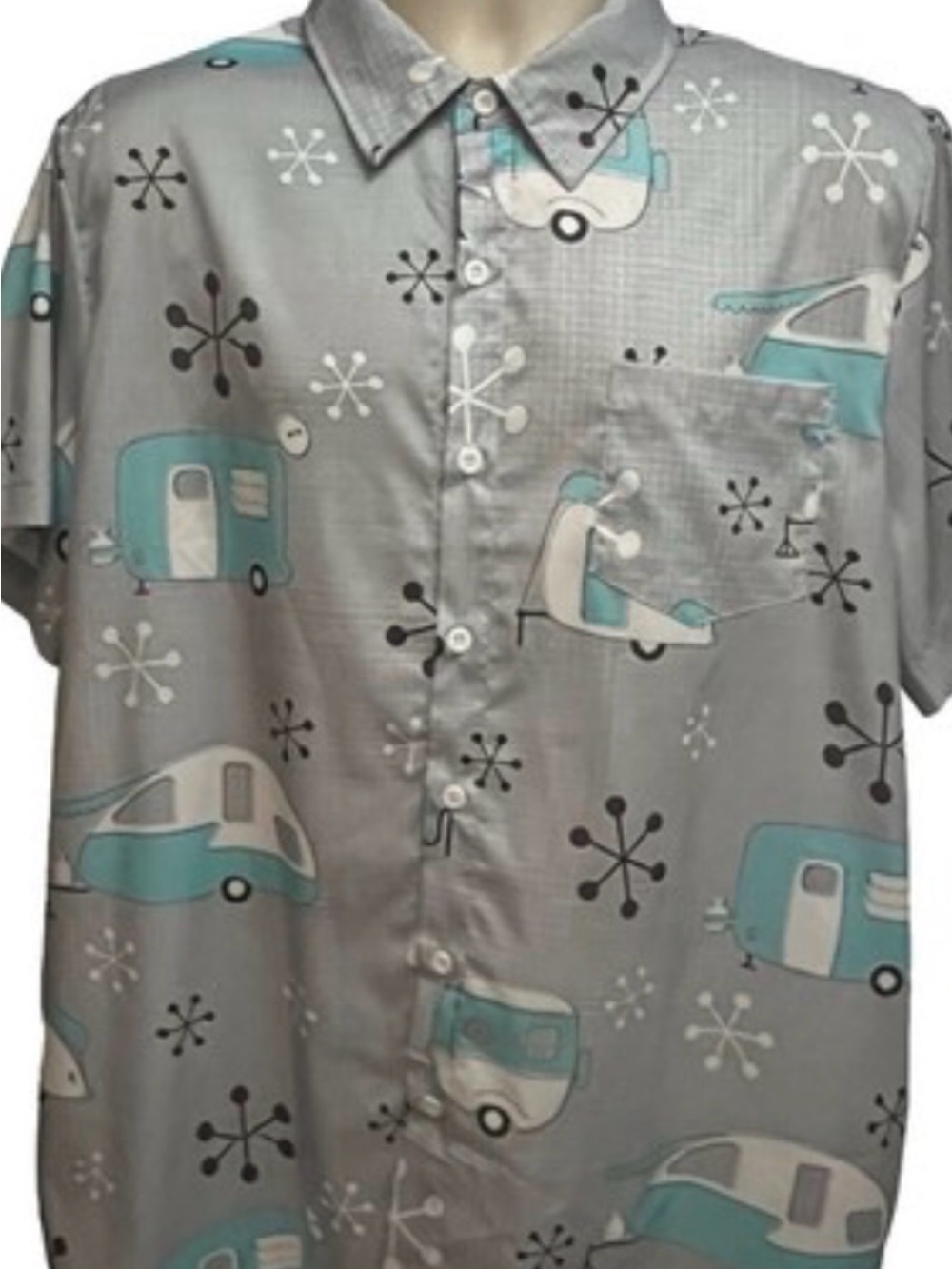 Vintage gray Retro Kitsche camper button down shirt